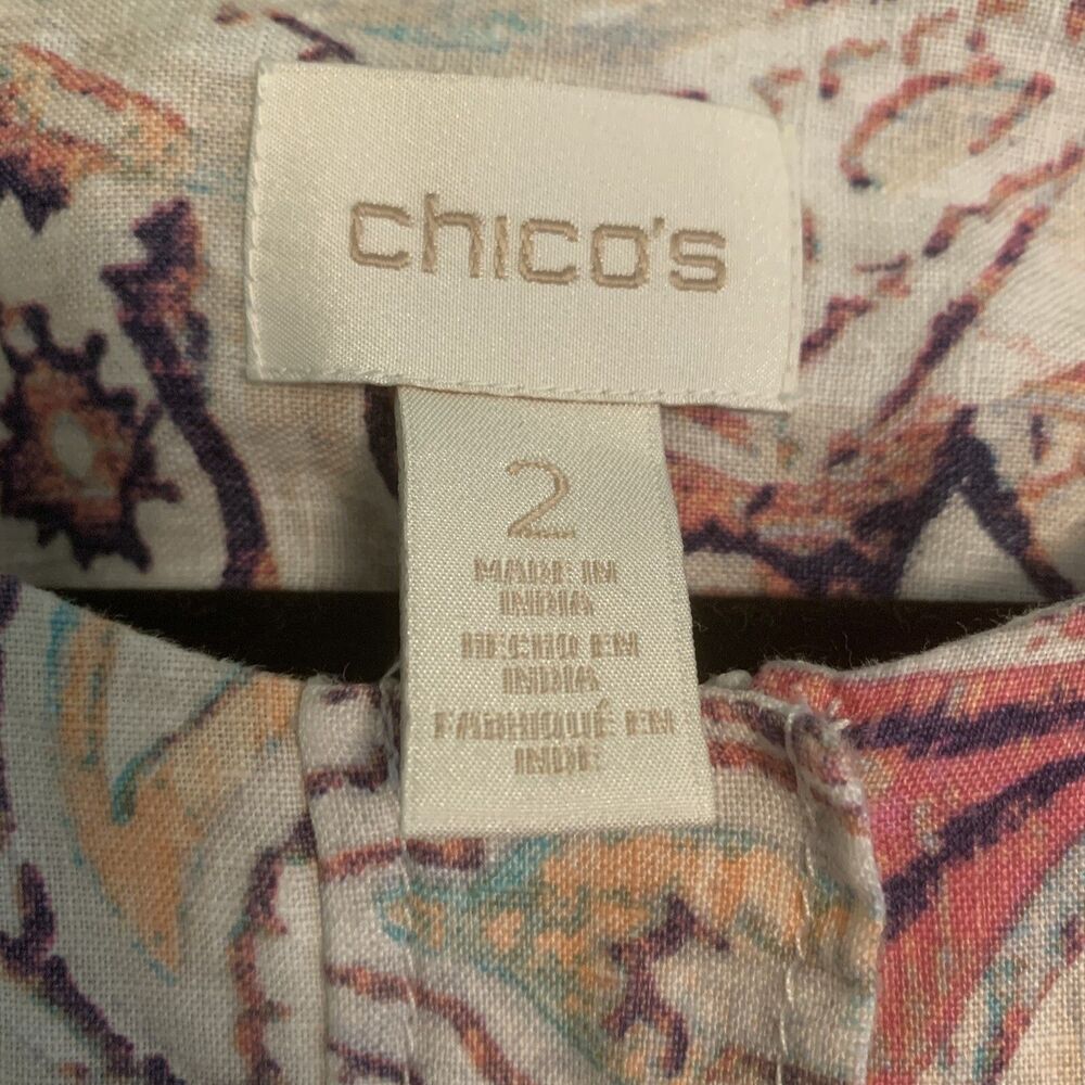 Chicos Women's 100% Linen Zip Up Jacket Paisley Lightweight Boho Size 2 Large - Picture 4 of 9